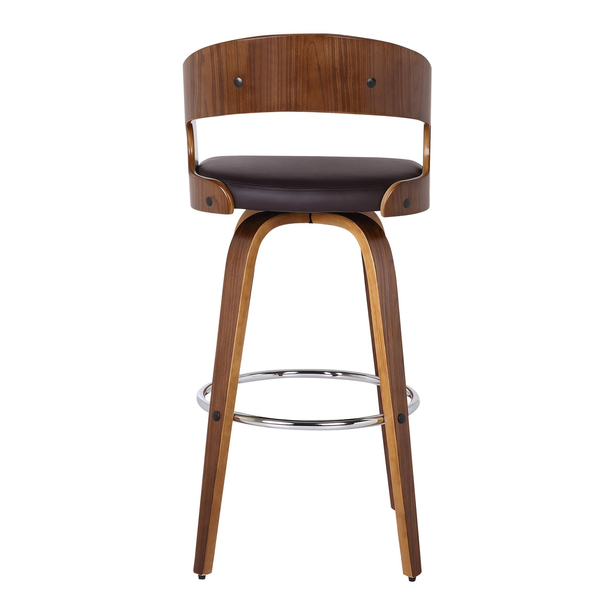 Brown Faux Leather Modern Walnut Wooden Bar Stool