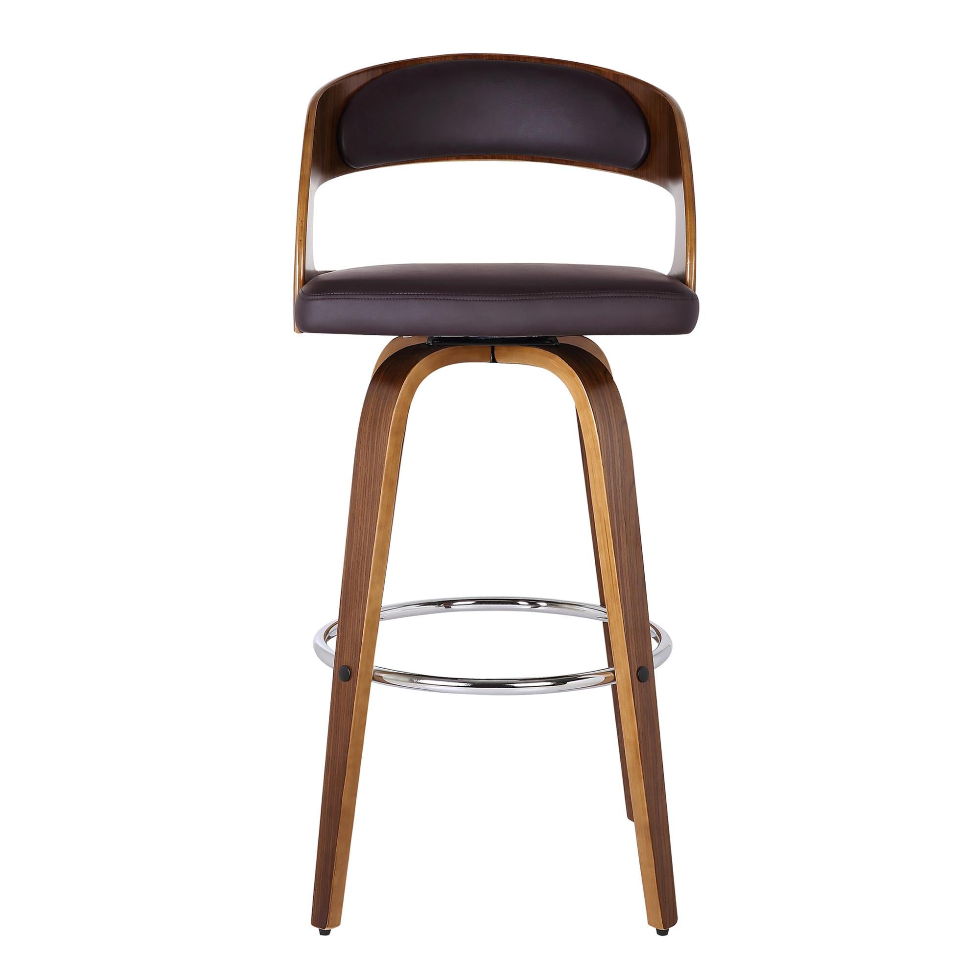 Brown Faux Leather Modern Walnut Wooden Bar Stool