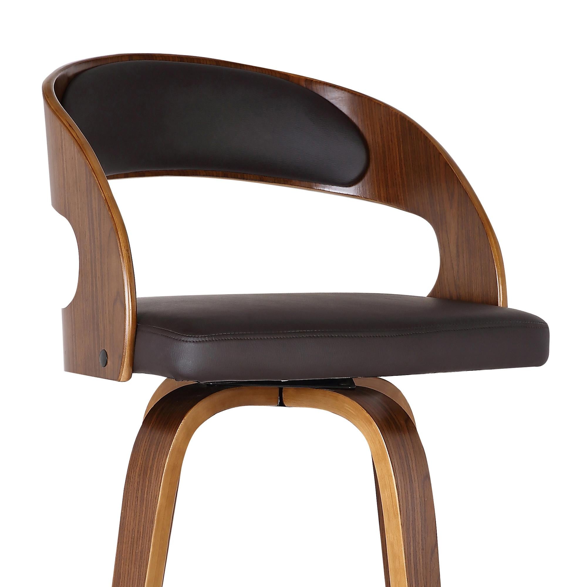 Brown Faux Leather Modern Walnut Wooden Bar Stool