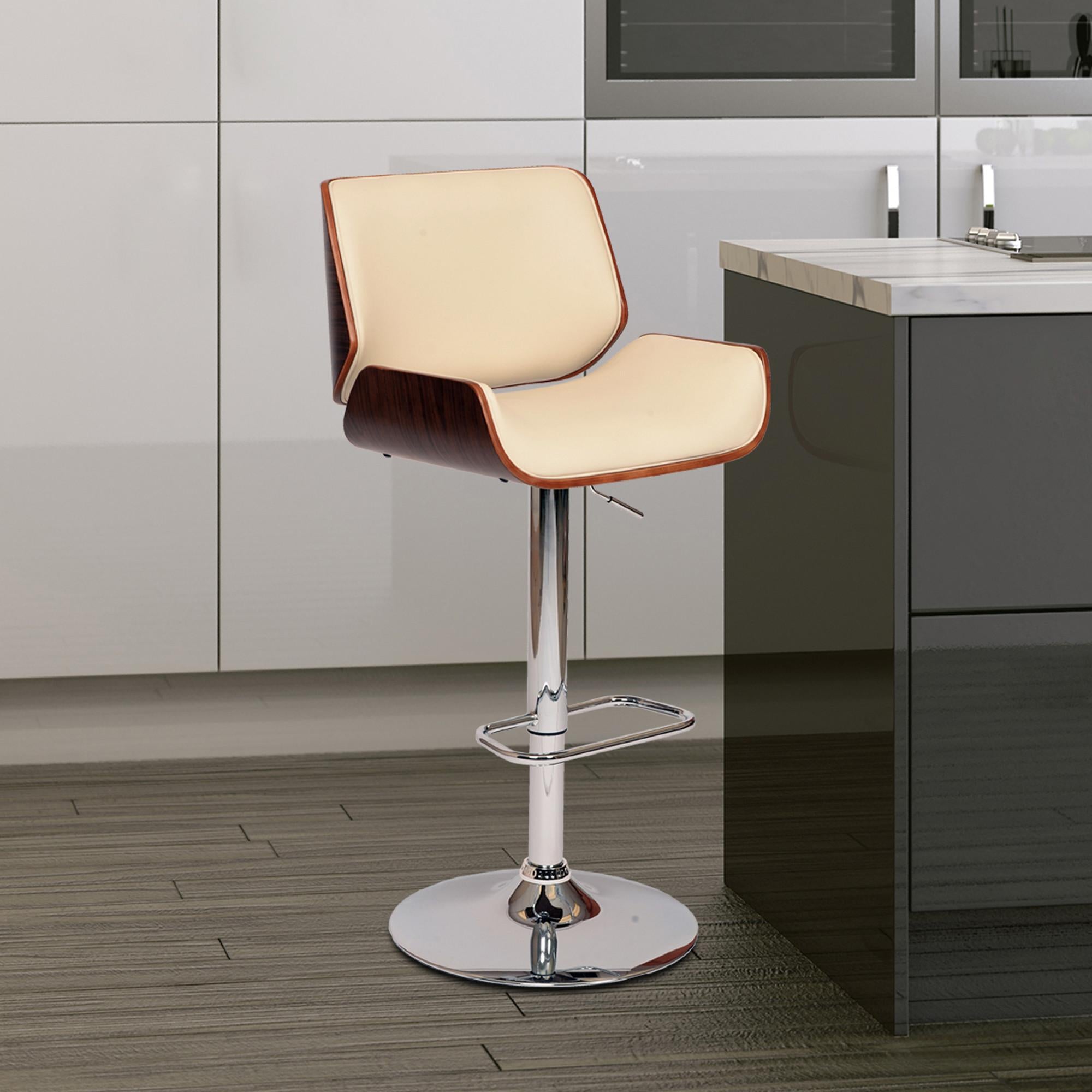 Cream Upholstered Chrome Base Adjustable Bar Stool