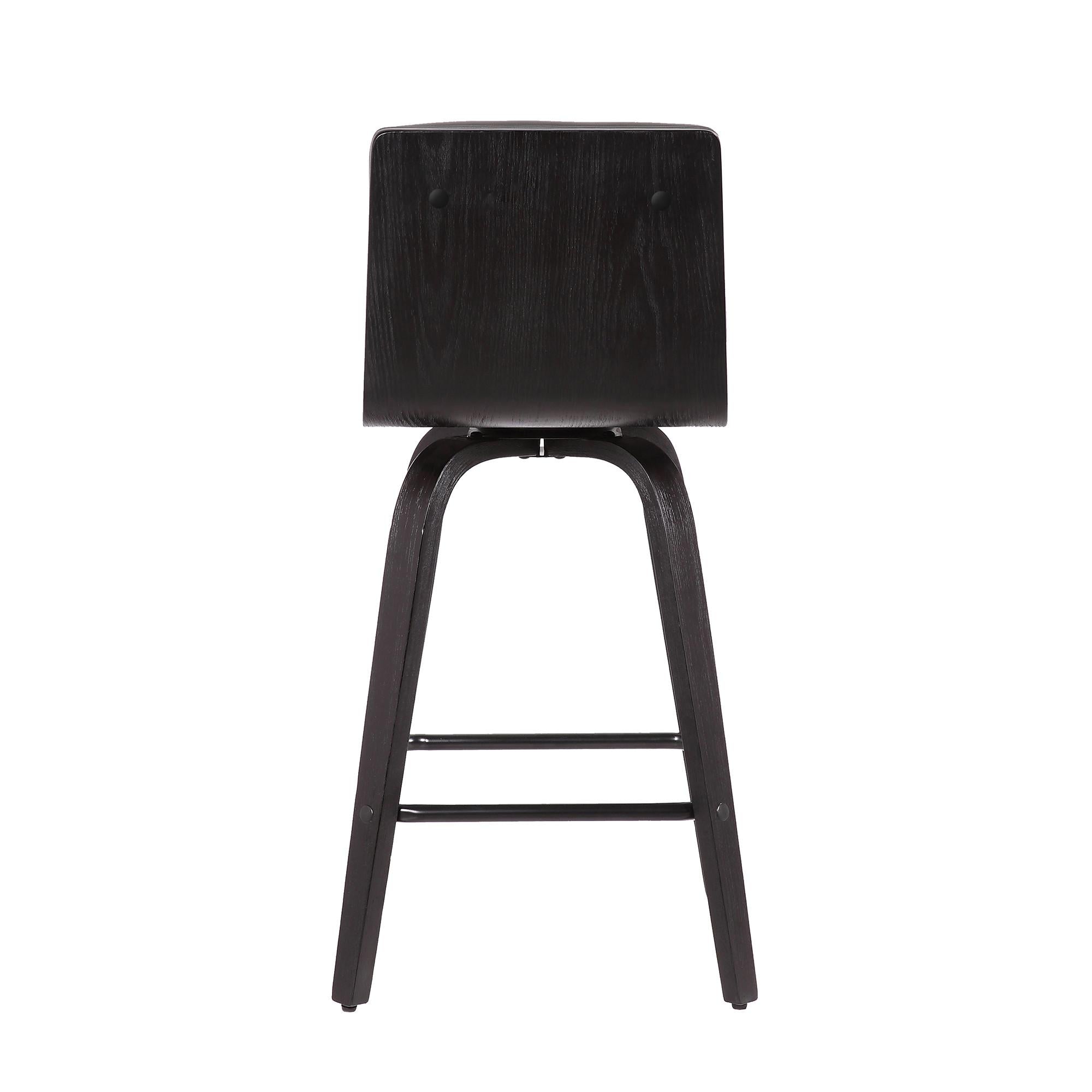 26” Gray Faux Leather Black Wooden Swivel Bar Stool