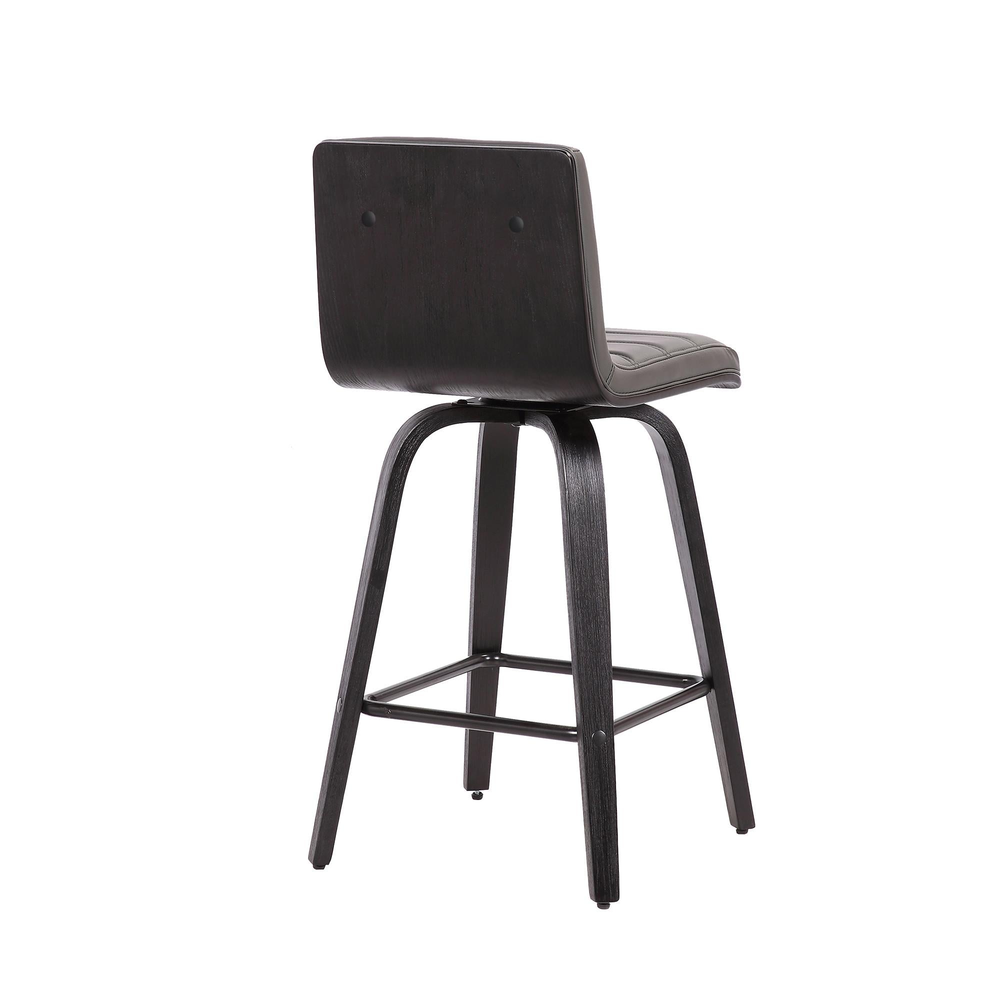 26” Gray Faux Leather Black Wooden Swivel Bar Stool