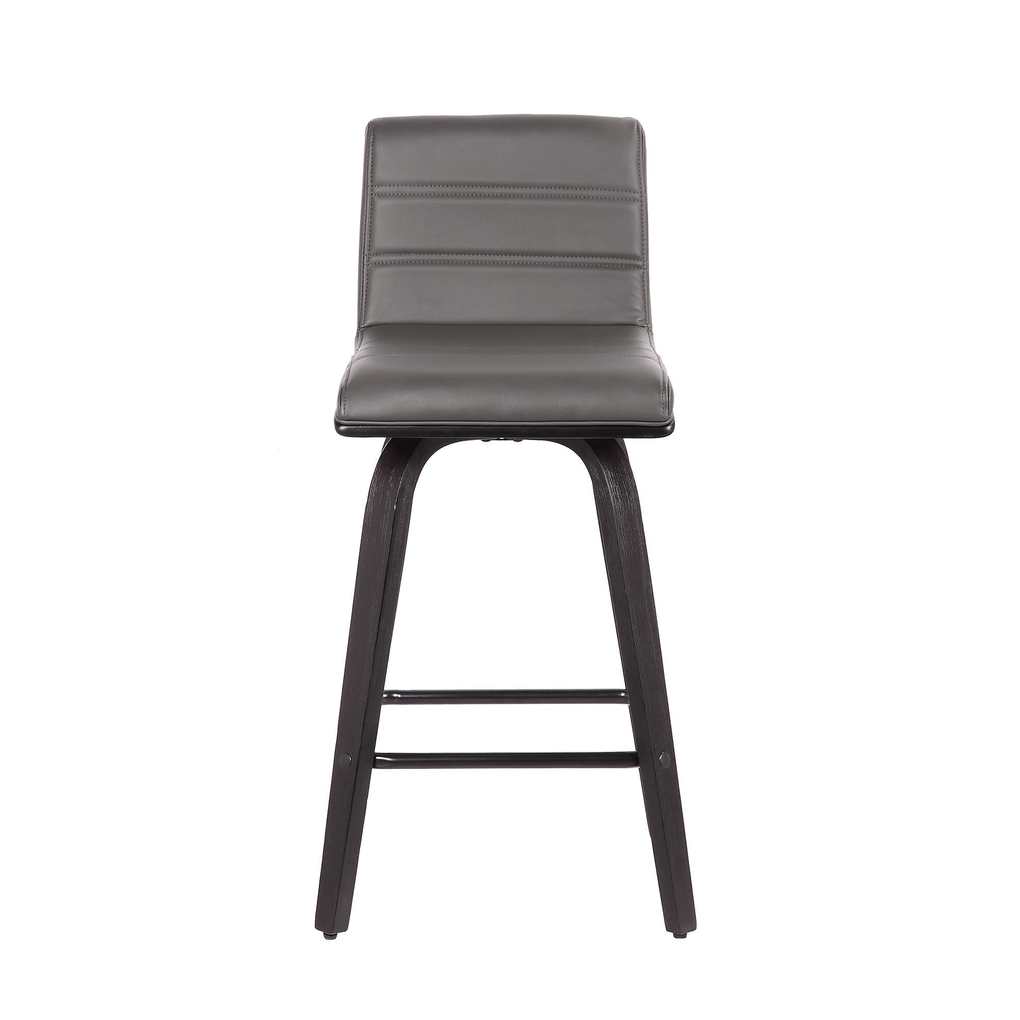 26” Gray Faux Leather Black Wooden Swivel Bar Stool