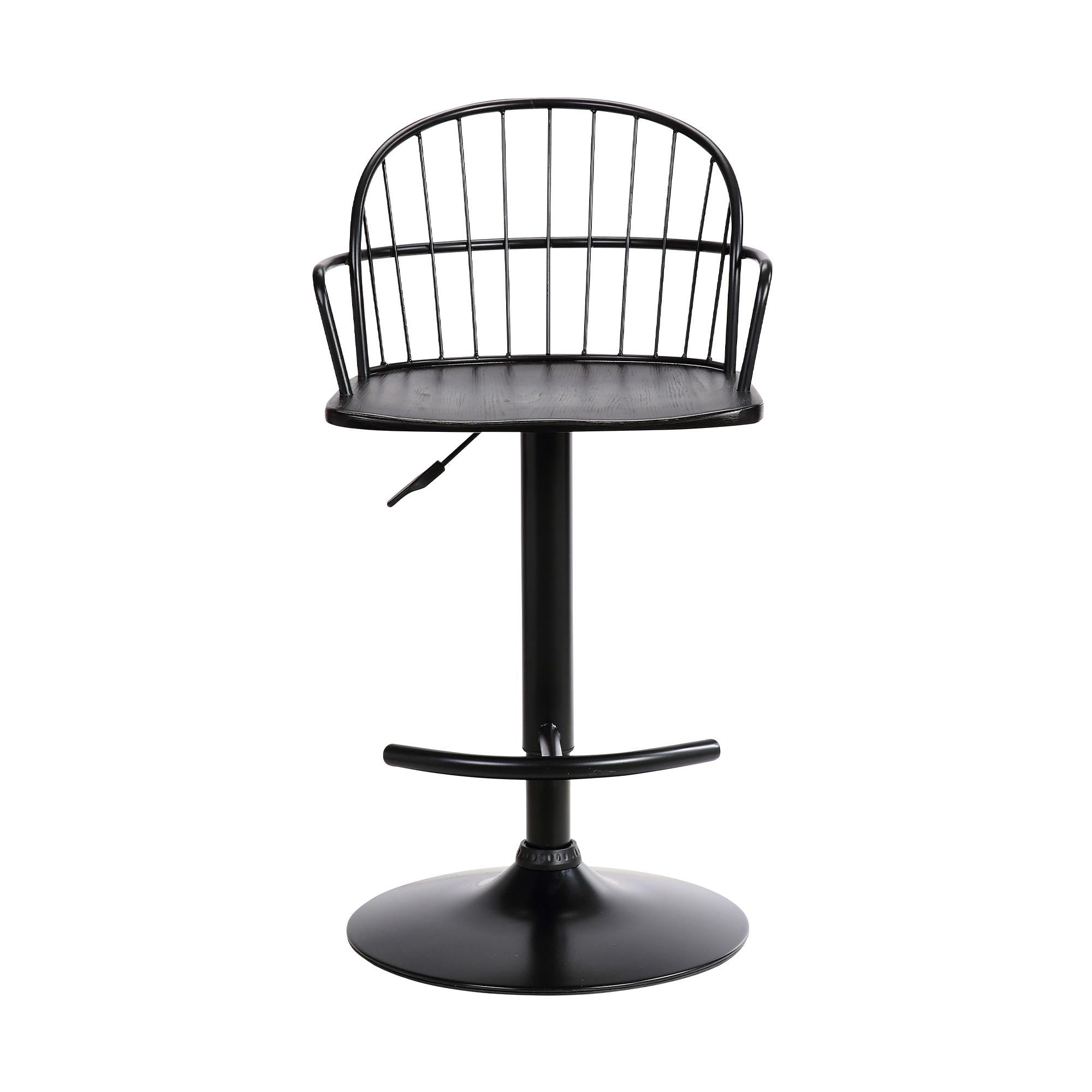 Black Wood and Metal Adjustable Curve Back Bar Stool