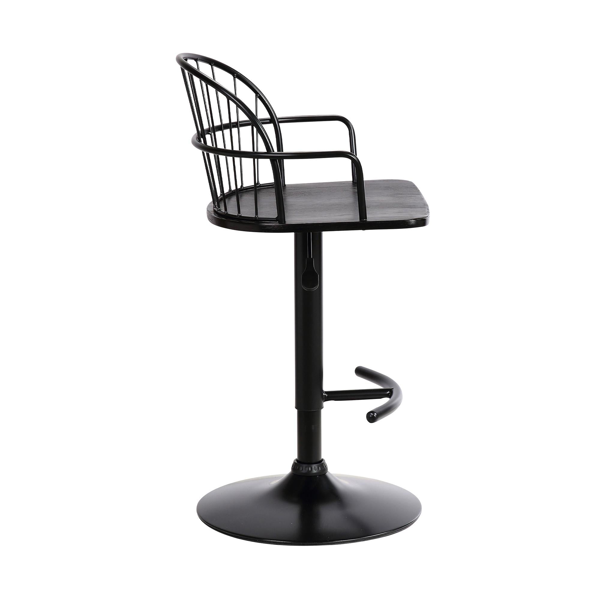 Black Wood and Metal Adjustable Curve Back Bar Stool