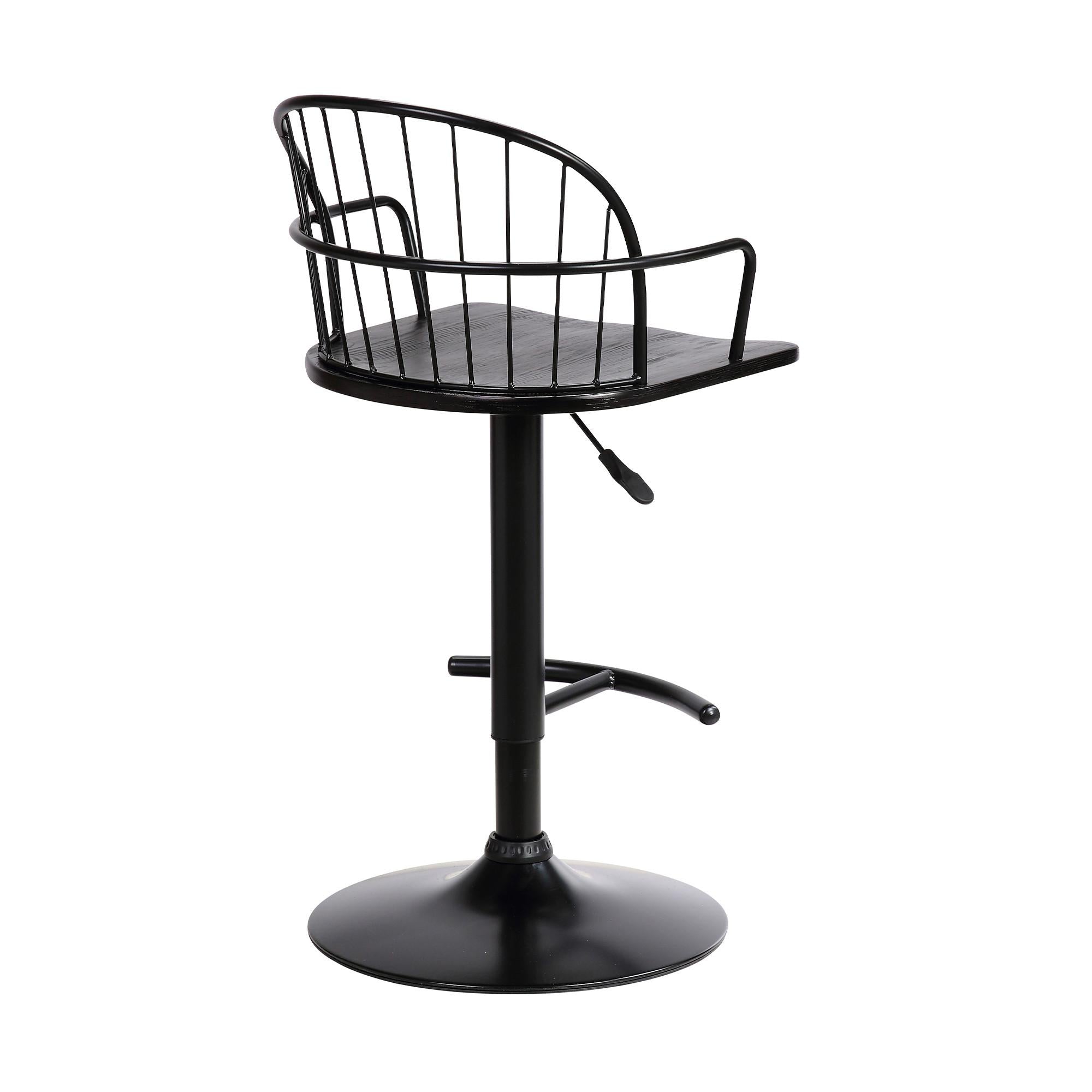 Black Wood and Metal Adjustable Curve Back Bar Stool