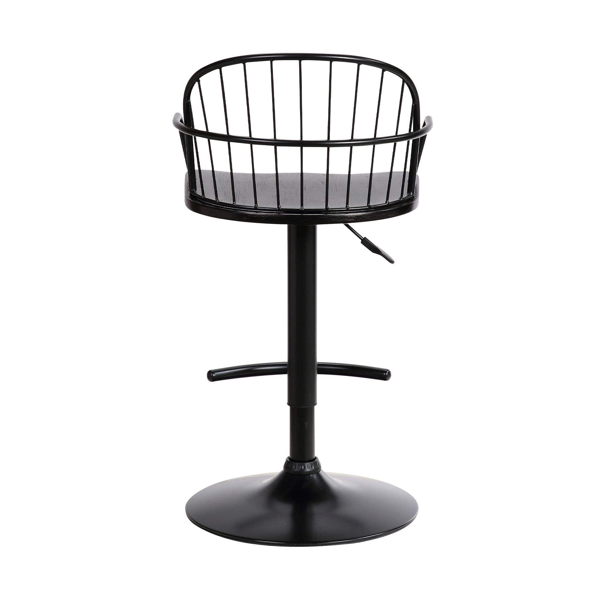 Black Wood and Metal Adjustable Curve Back Bar Stool