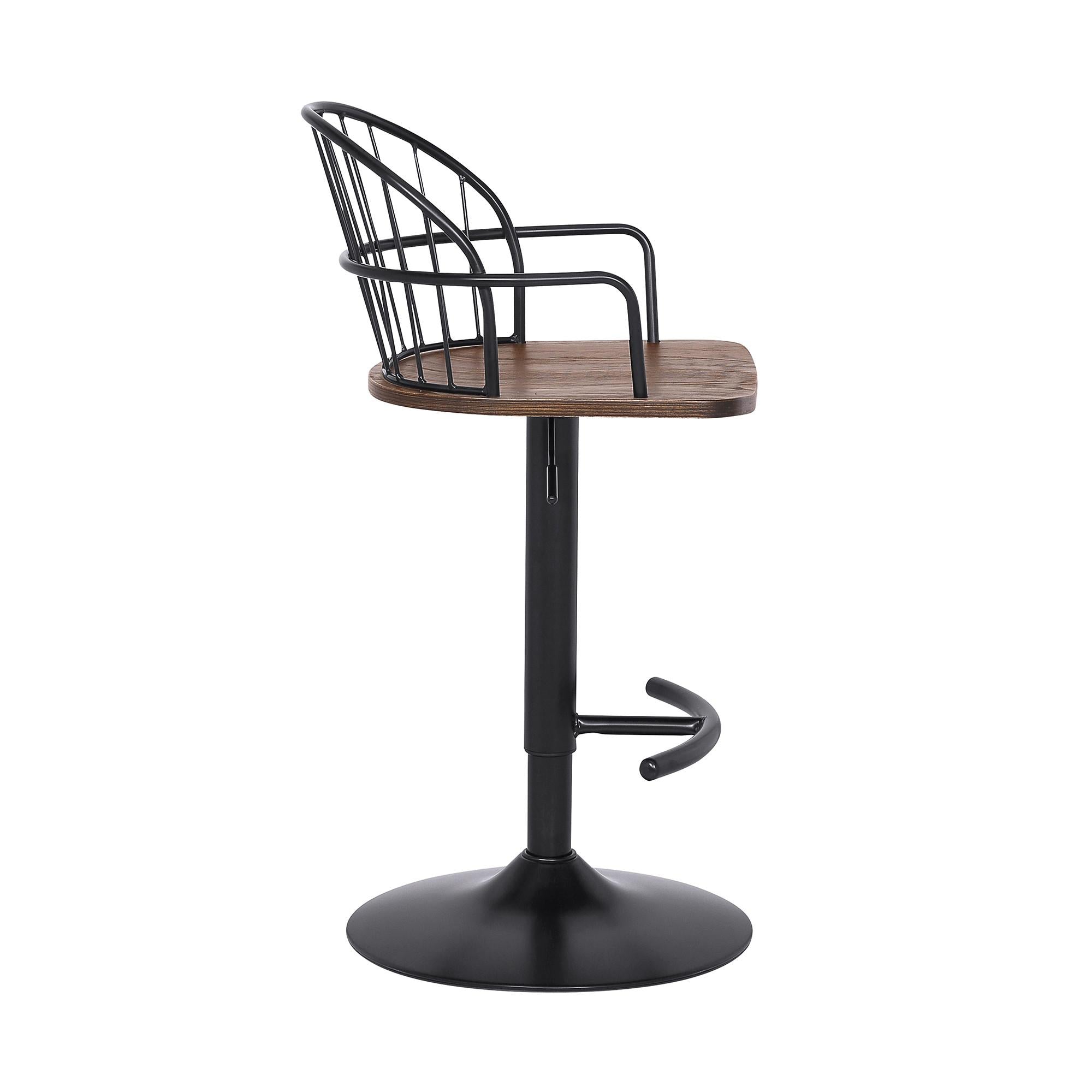 Walnut Wood and Metal Adjustable Curve Back Bar Stool