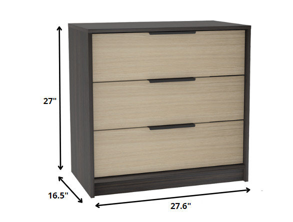 28" Black And Light Oak Manufactured Wood Three Drawer Standard Dresser Default Title