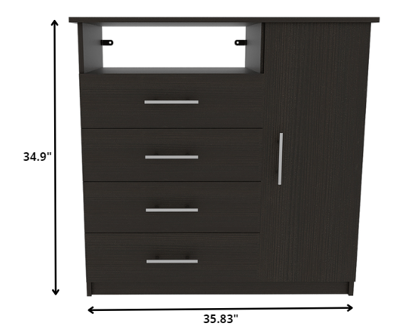 36" Black Manufactured Wood Four Drawer Combo Dresser Default Title