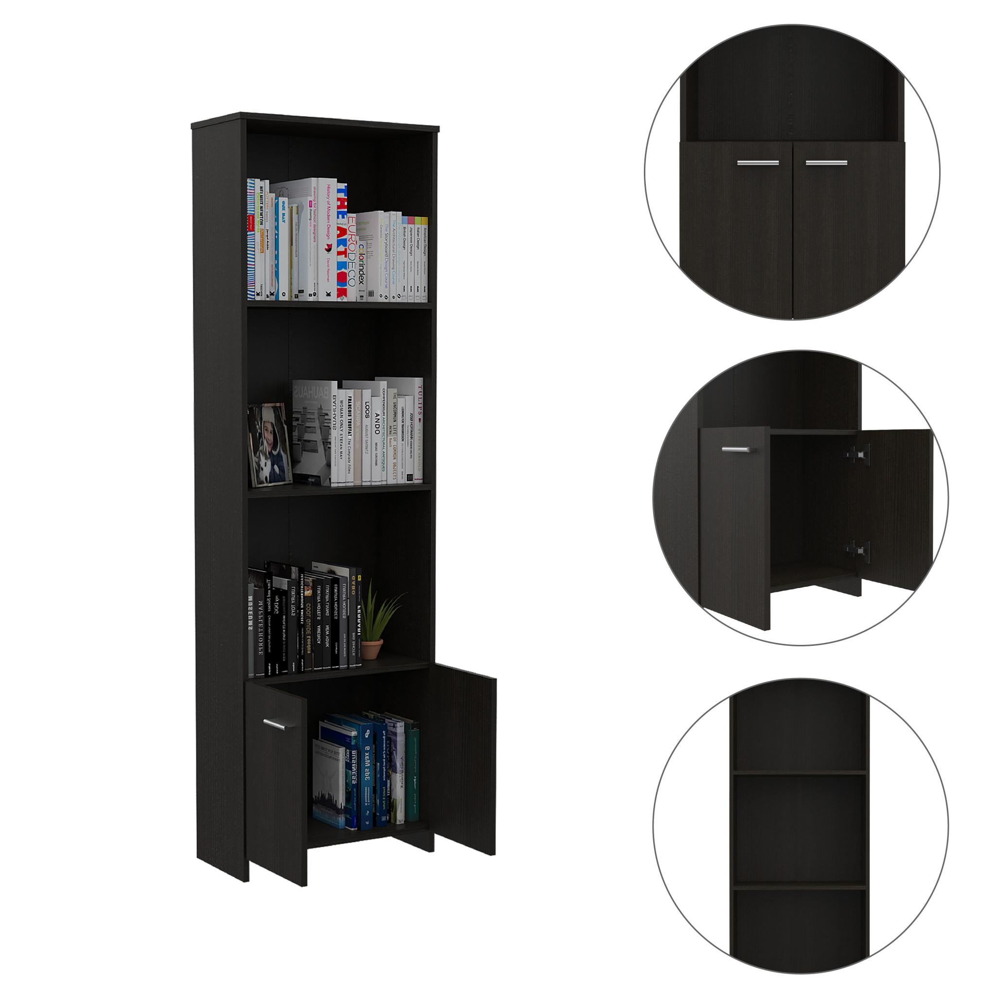 Sleek and Modern Black Wengue Living Room Bookcase