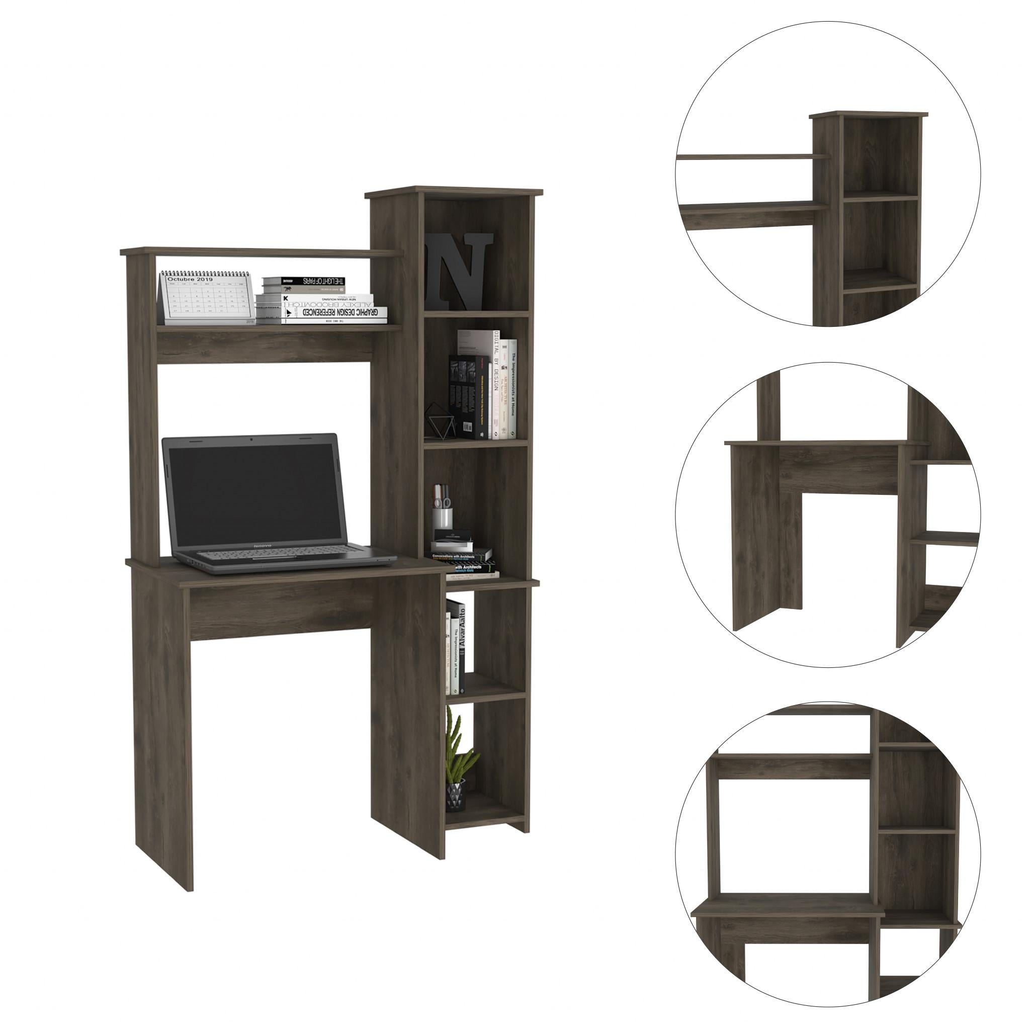 Modern Dark Brown  Office Desk with Storage Cabinet