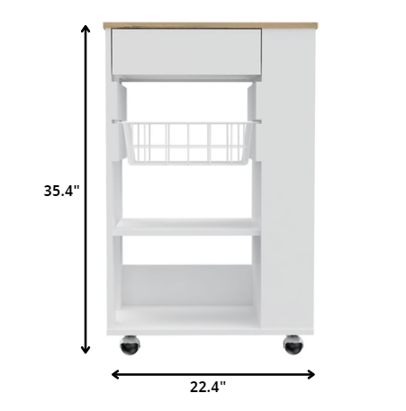 Sleek White and Light Oak Portable Kitchen Cart