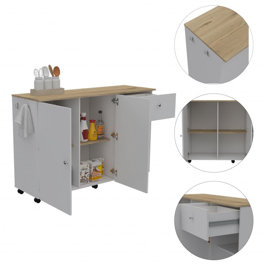 Sleek and Modern White Pine Kitchen Island Cart