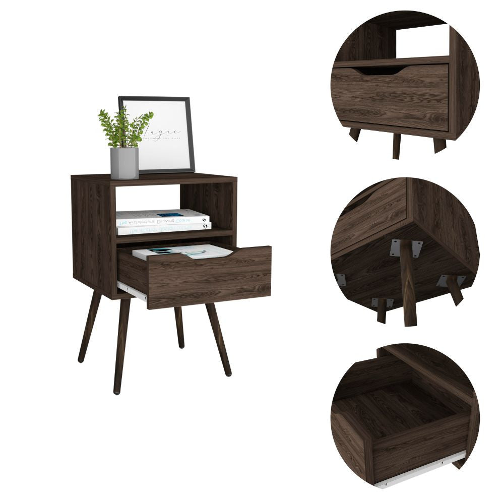 Modern Dark Walnut Bedroom Nightstand