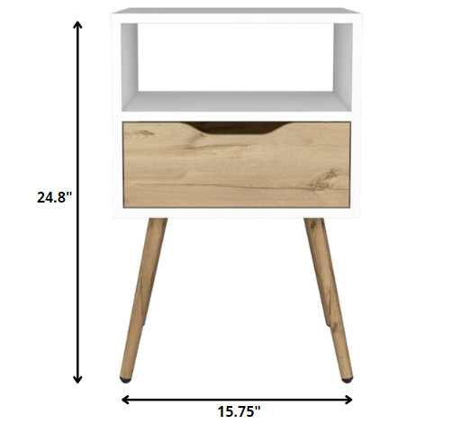 Modern White and Light Oak Bedroom Nightstand