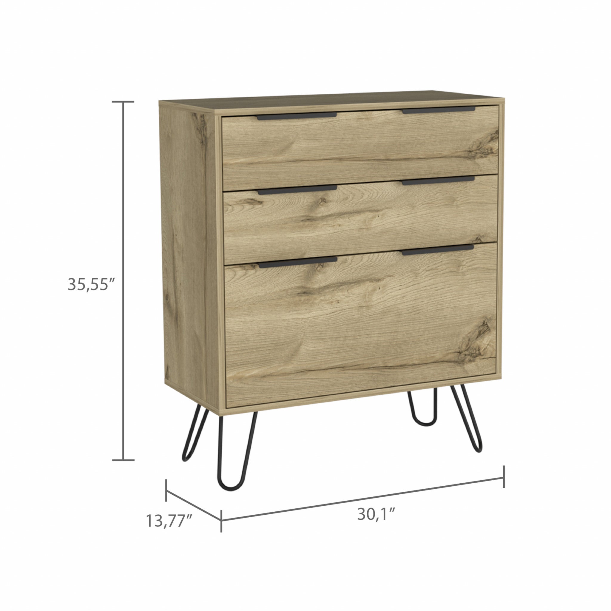 30" Light Oak Manufactured Wood Three Drawer Standard Dresser Default Title