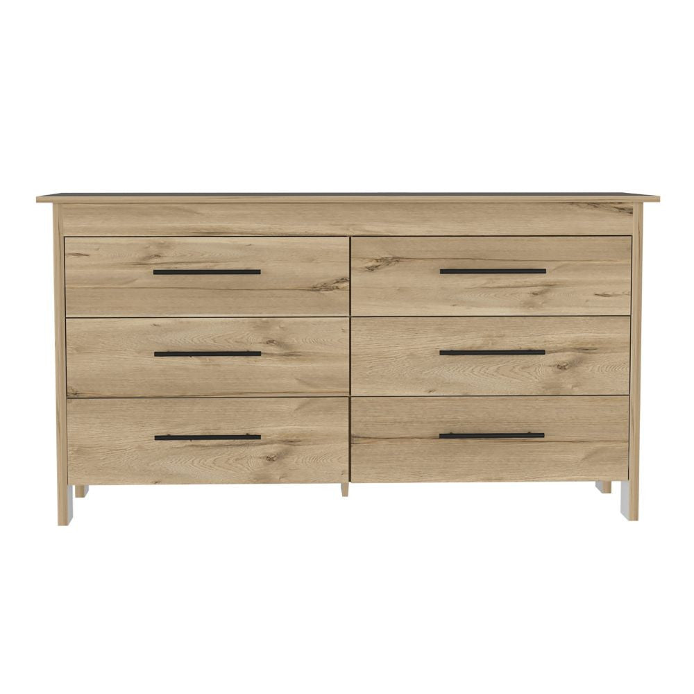 59" Light Oak And White Manufactured Wood Four Drawer Double Dresser Default Title