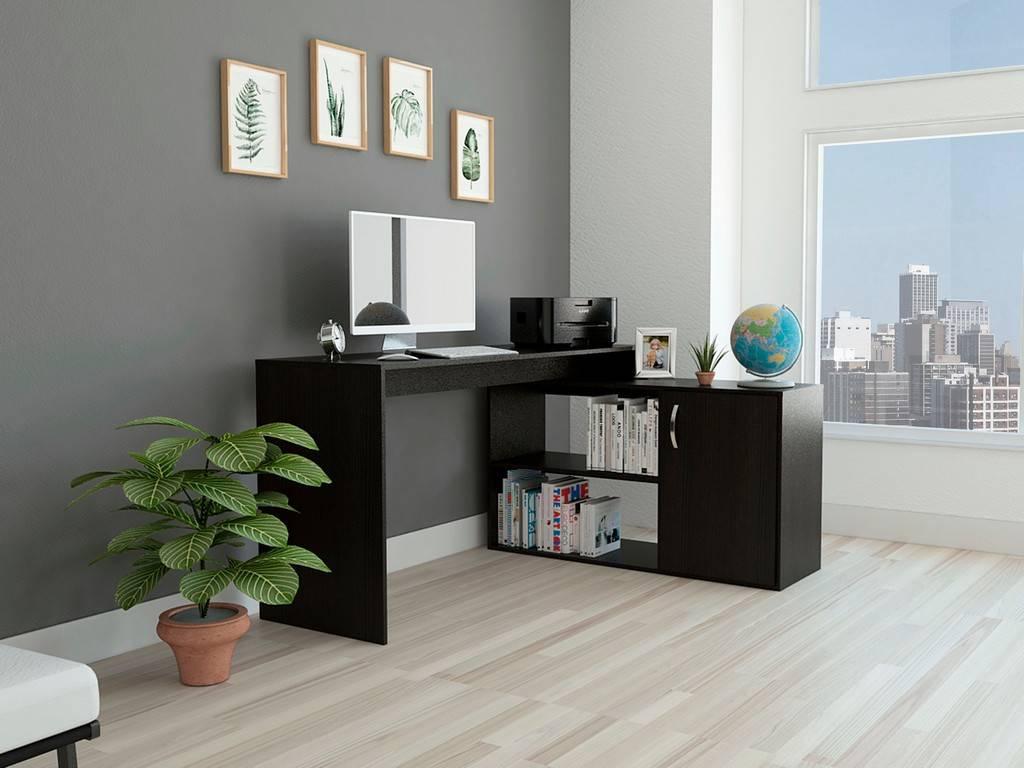 Sleek Black Wengue L Shape Office Desk