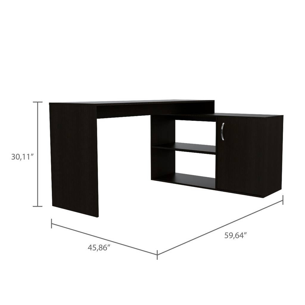 Sleek Black Wengue L Shape Office Desk