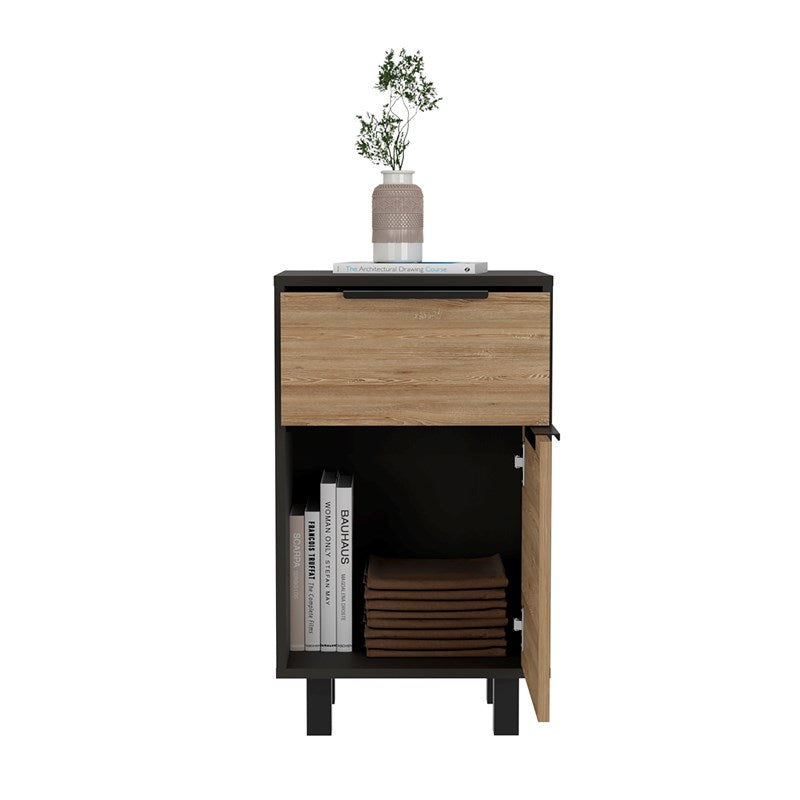 Stylish Black Wengue and Pine Bedroom Nightstand