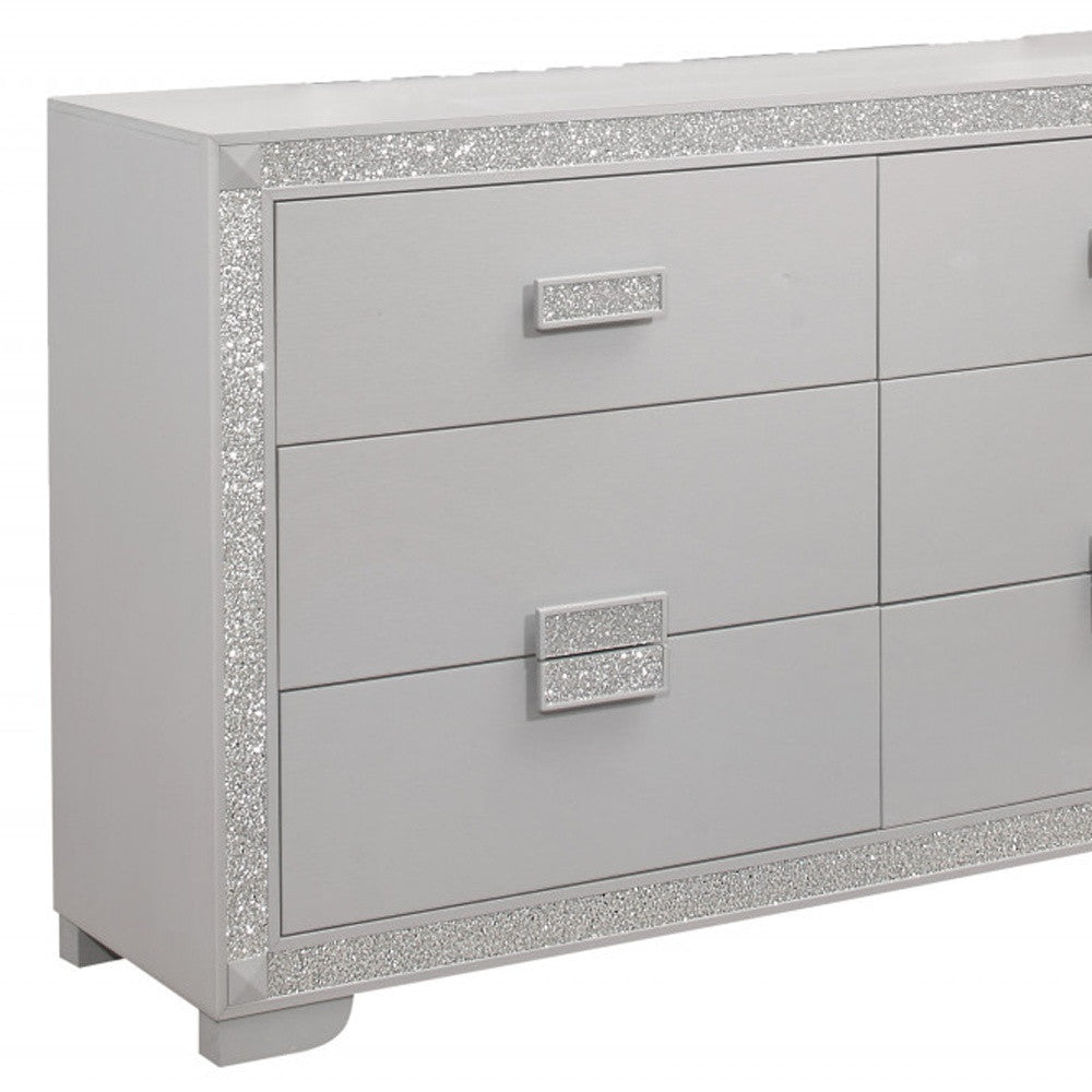 38" Silver Solid Wood Six Drawer Double Dresser Default Title