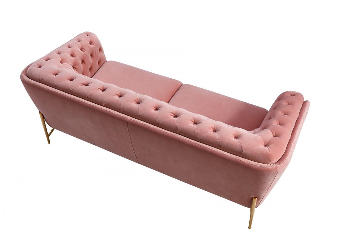 Stylish Pink Velvet  Loveseat With Diamond Tufts