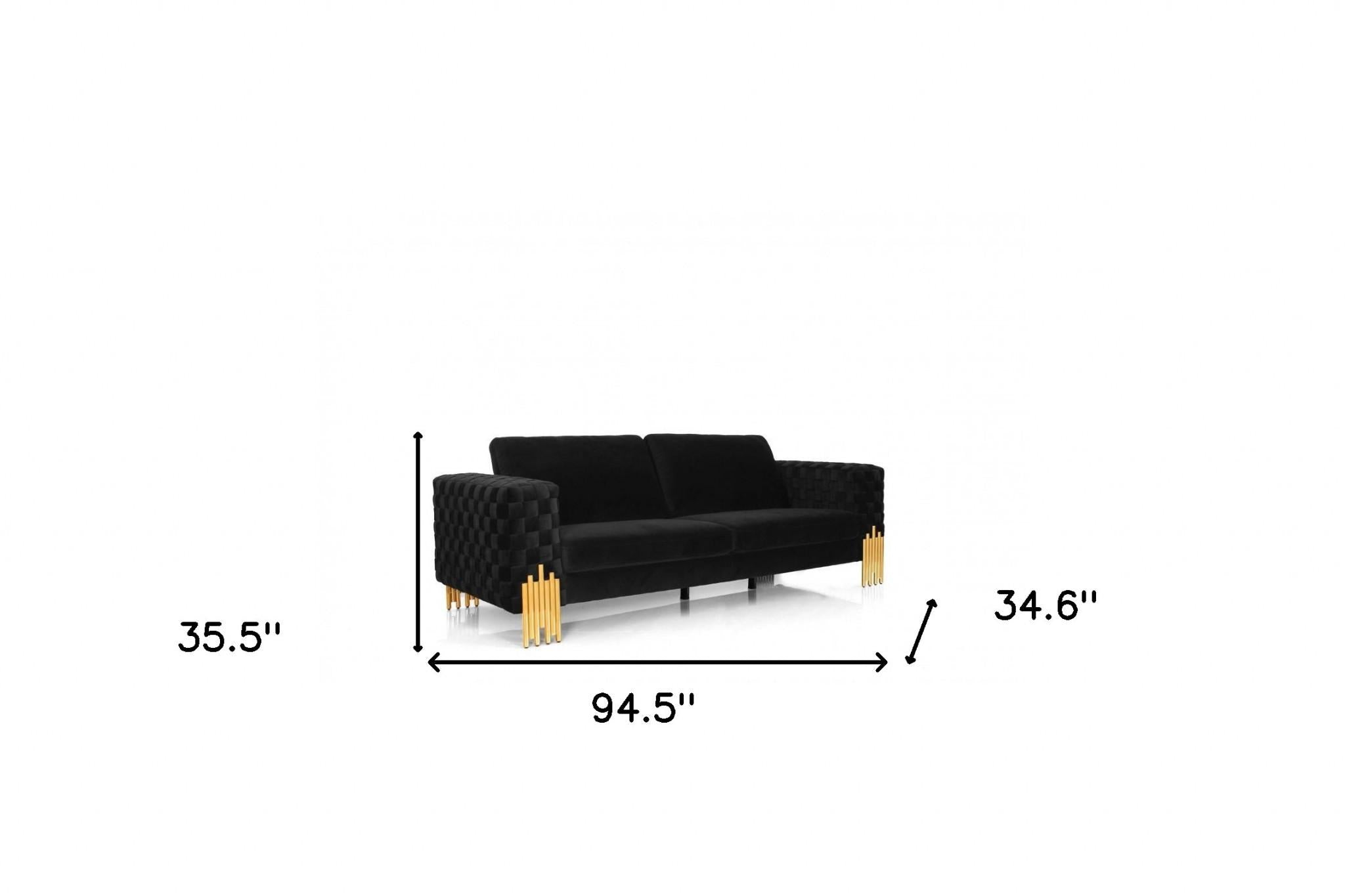 Stylish Black Velvet And Gold Accent Sofa