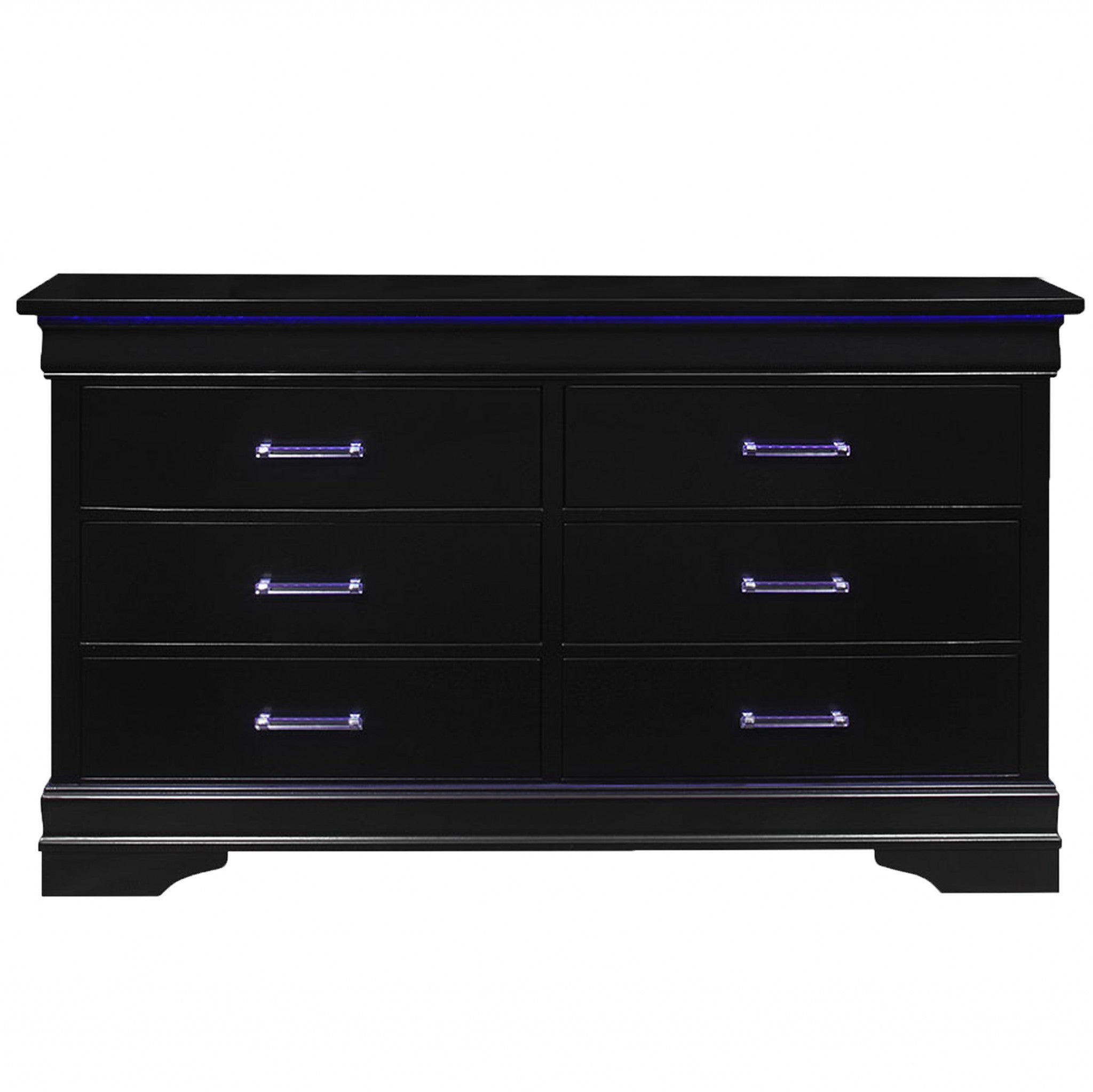 59" Black Solid Wood Six Drawer Double Dresser with LED Default Title