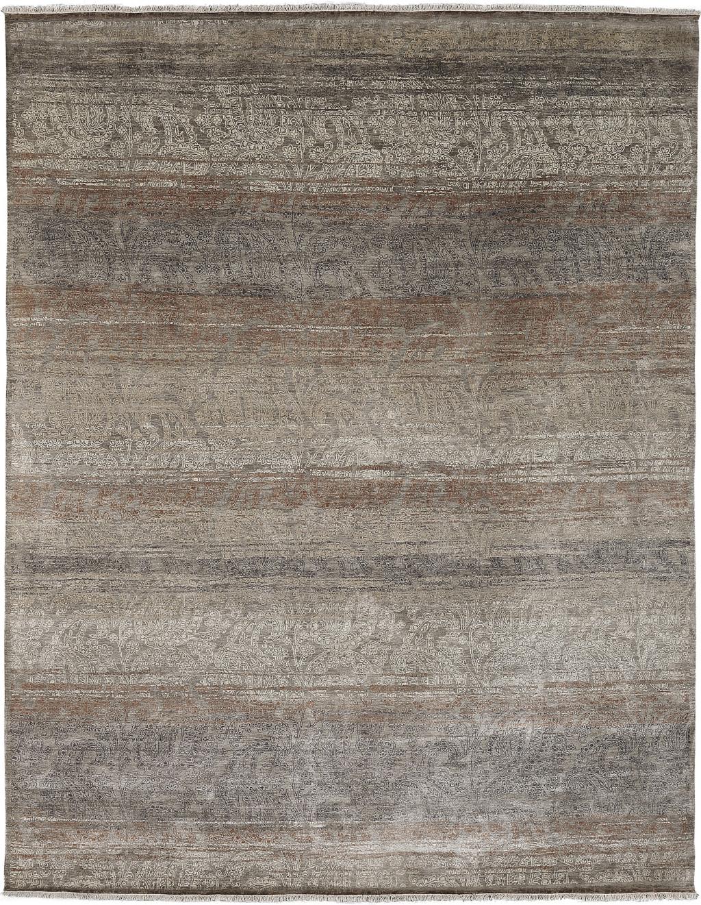 8' X 10' Tan Gold And Gray Paisley Hand Knotted Distressed Area Rug With Fringe Default Title