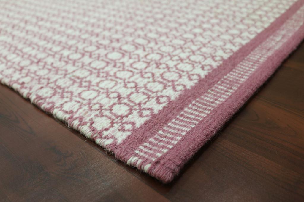 8' X 10' Pink Geometric Flat Weave Wool Blend Area Rug