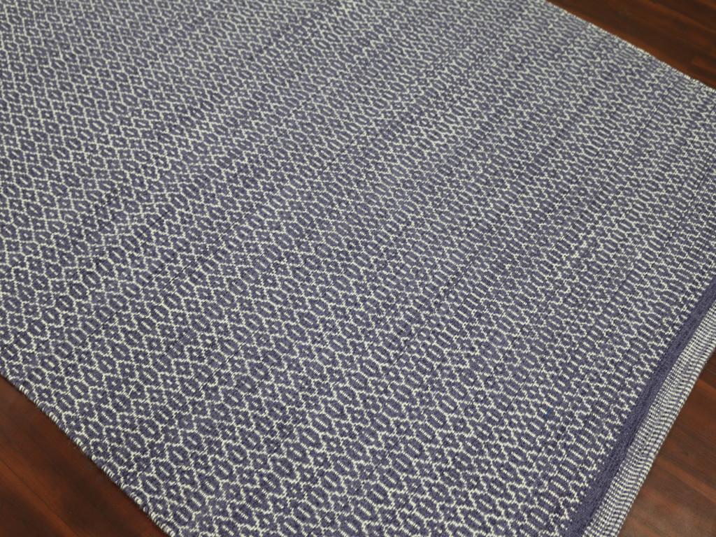 8' X 10' Blue And White Wool Geometric Flatweave Area Rug