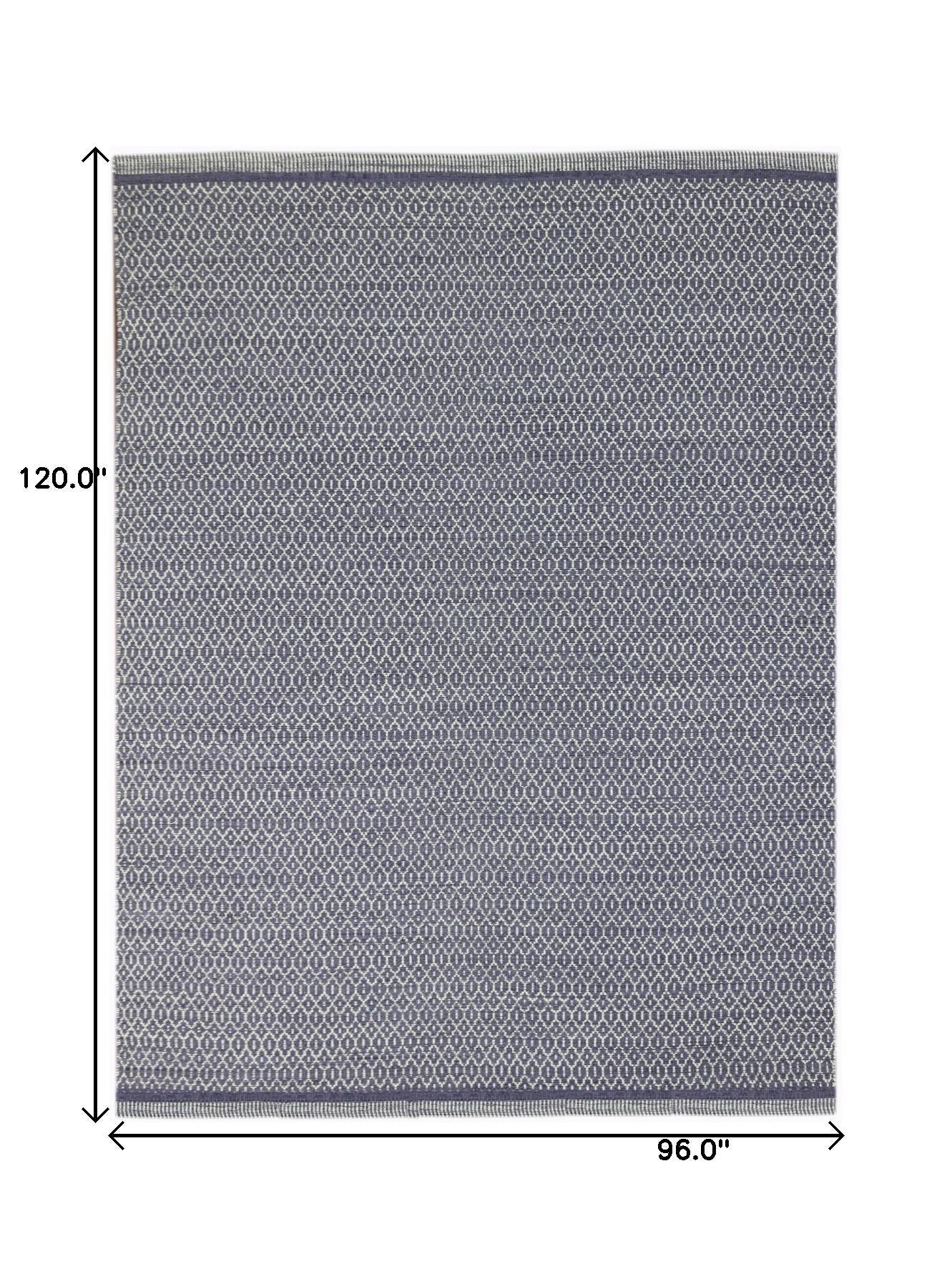8' X 10' Blue And White Wool Geometric Flatweave Area Rug