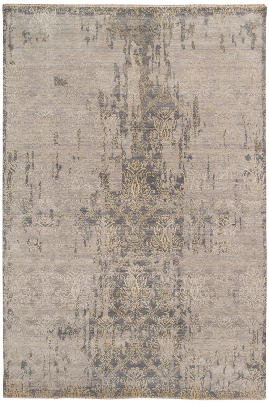 8' X 10' Gray Pearl New Zealand Lambs Wool Damask Distressed Area Rug With Fringe Default Title