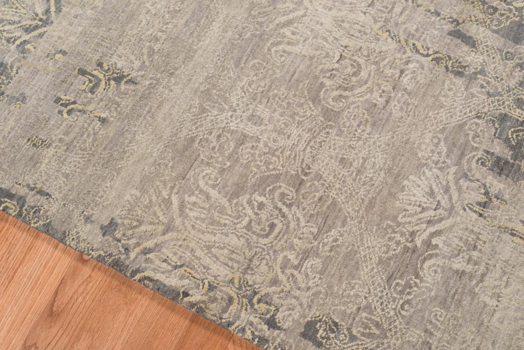 8' X 10' Gray Pearl New Zealand Lambs Wool Damask Distressed Area Rug With Fringe Default Title