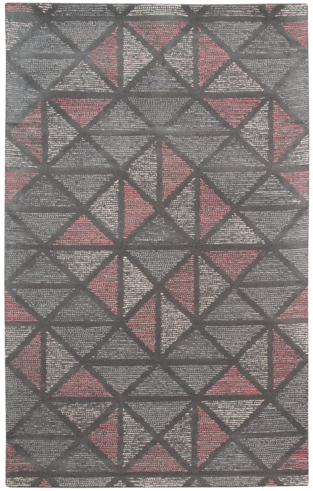 8' X 11' Pink And Gray New Zealand Lambs Wool Geometric Tufted Area Rug
