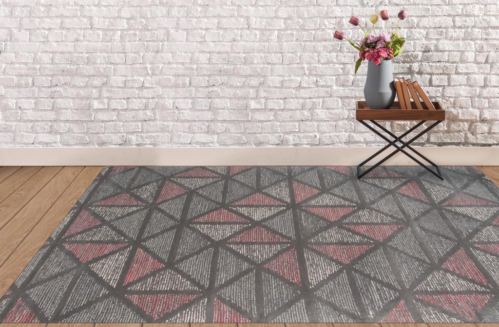 8' X 11' Pink And Gray New Zealand Lambs Wool Geometric Tufted Area Rug