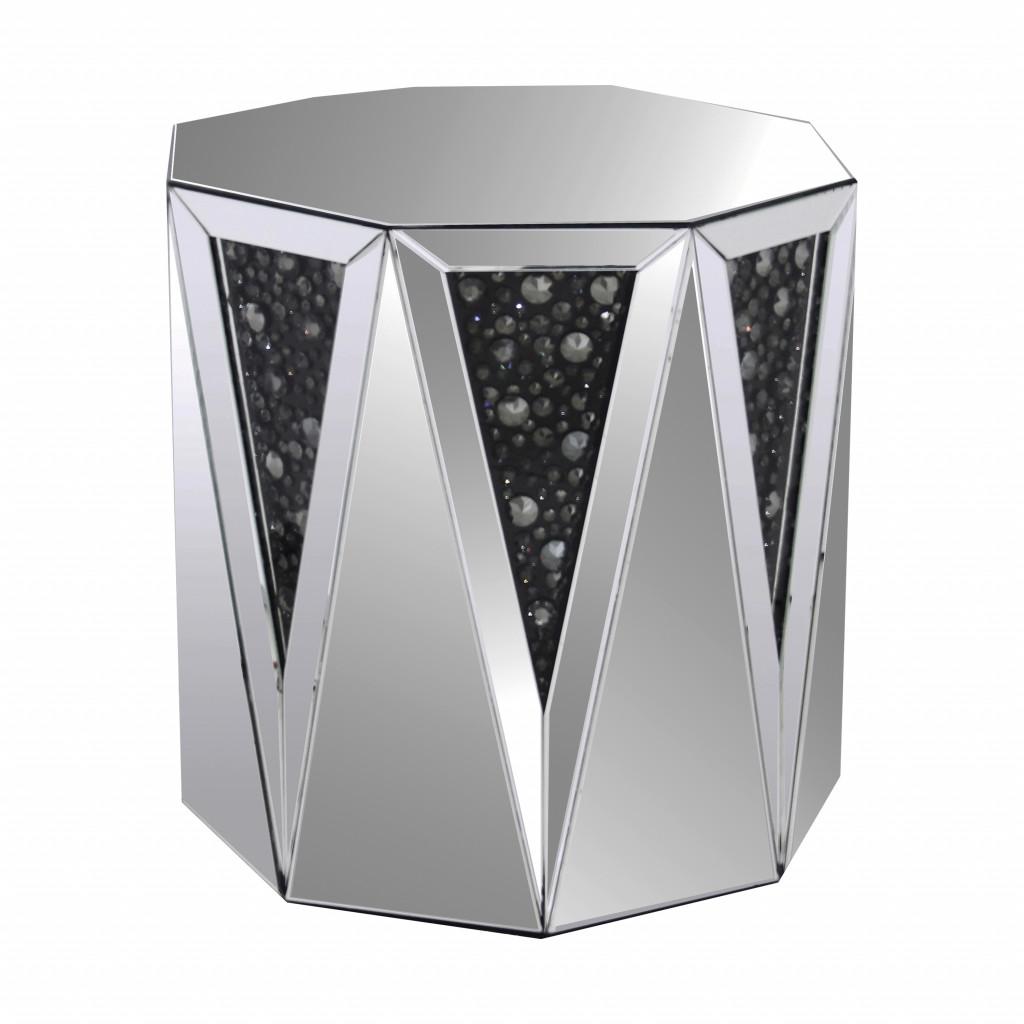 24" Silver And Faux Crystals Octagon Mirrored End Table Default Title