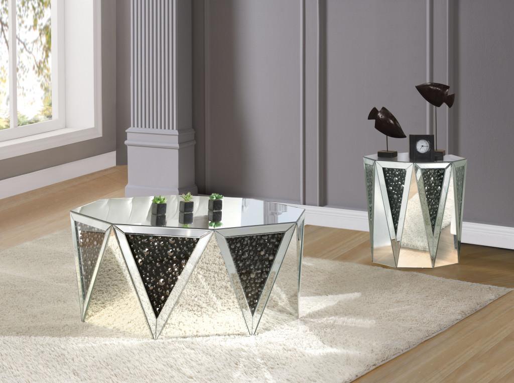 24" Silver And Faux Crystals Octagon Mirrored End Table Default Title