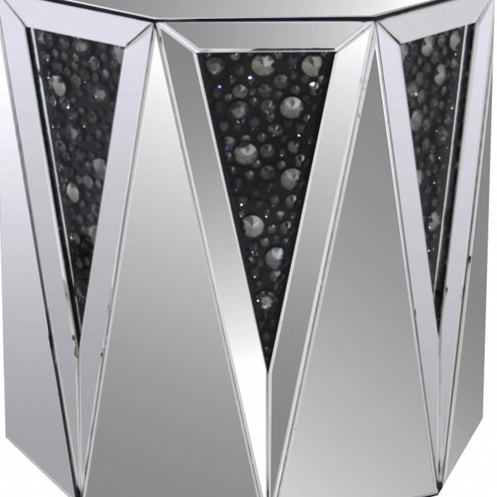 24" Silver And Faux Crystals Octagon Mirrored End Table Default Title