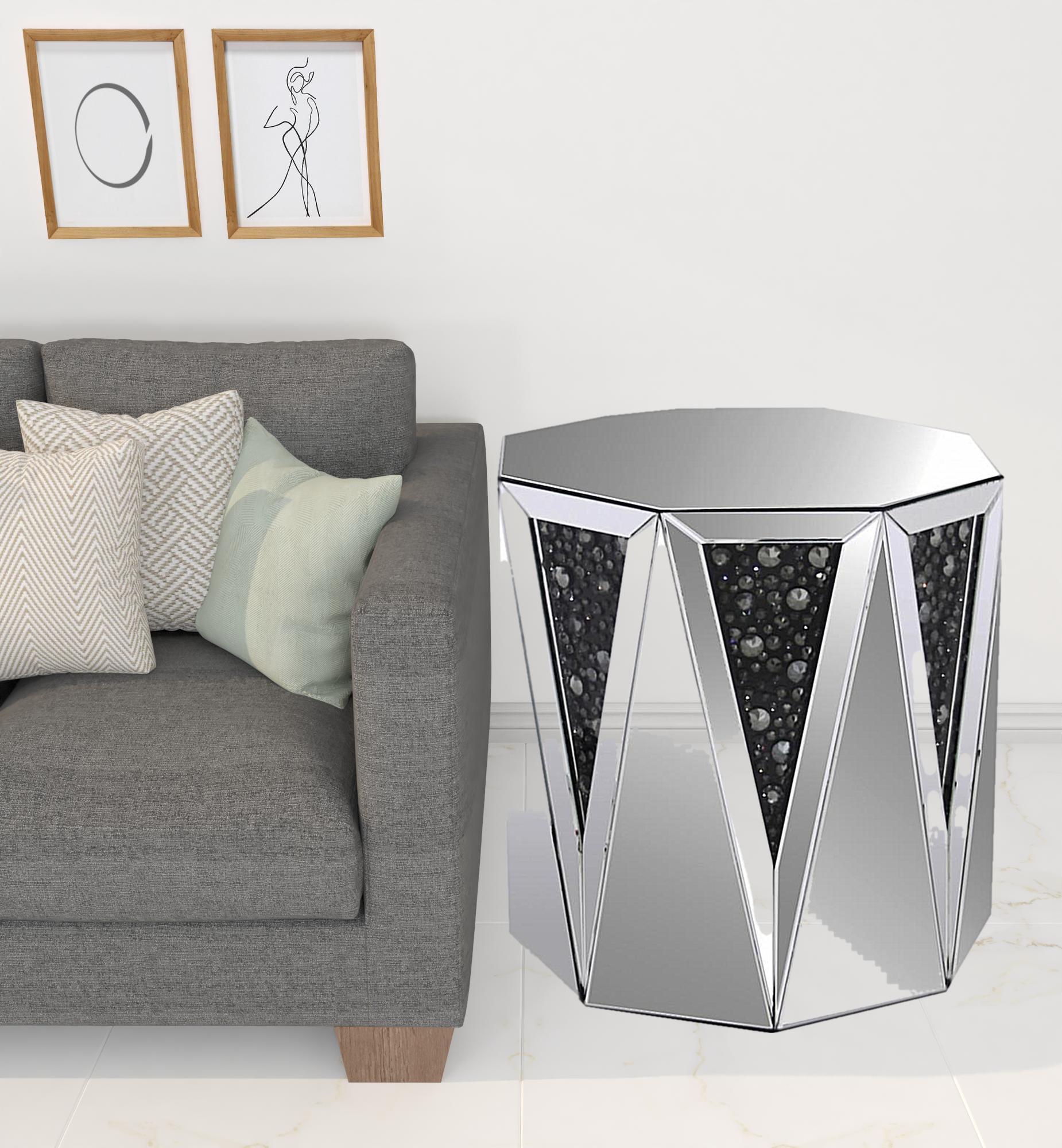 24" Silver And Faux Crystals Octagon Mirrored End Table Default Title