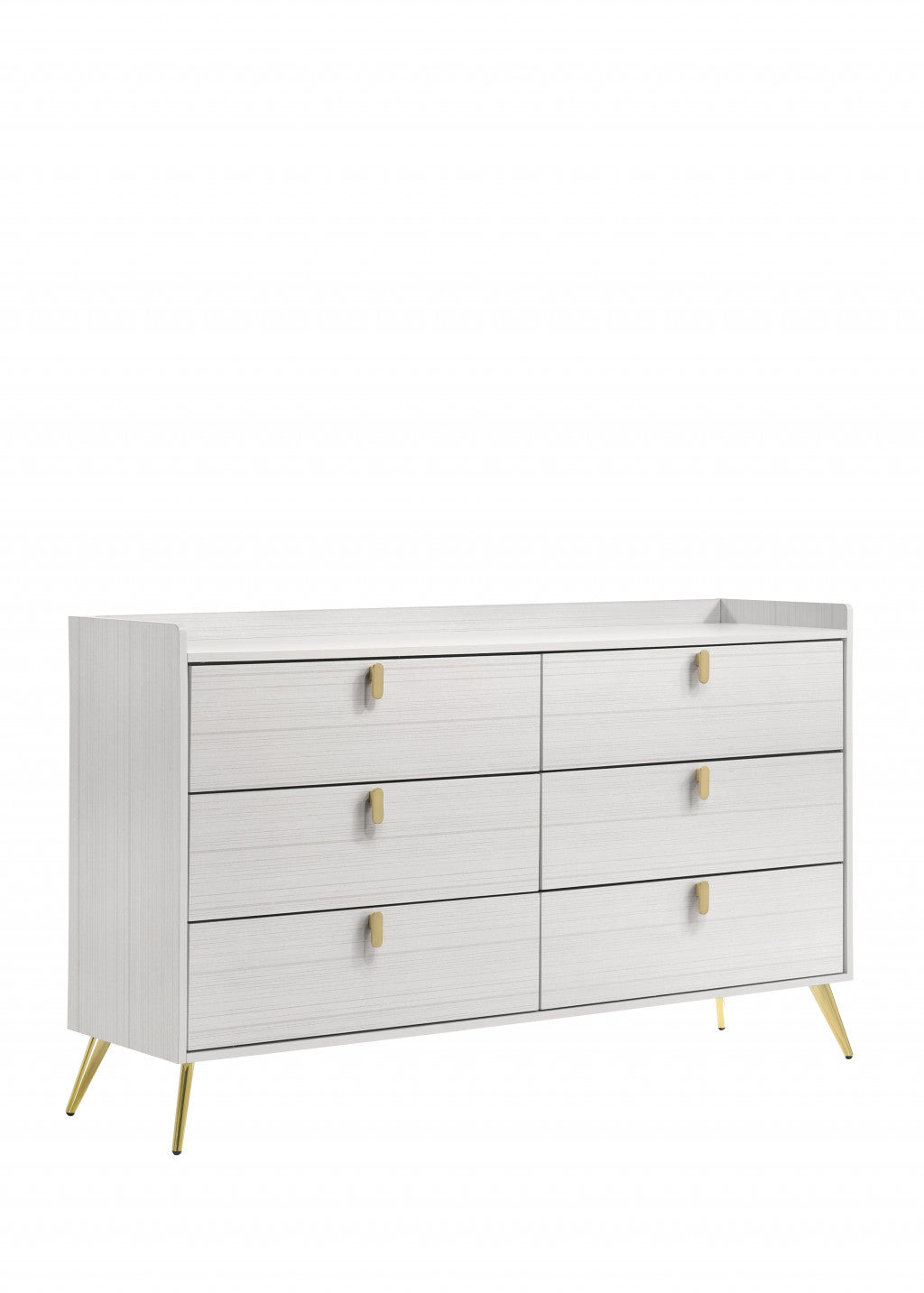 58" White and Gold Six Drawer Double Dresser Default Title