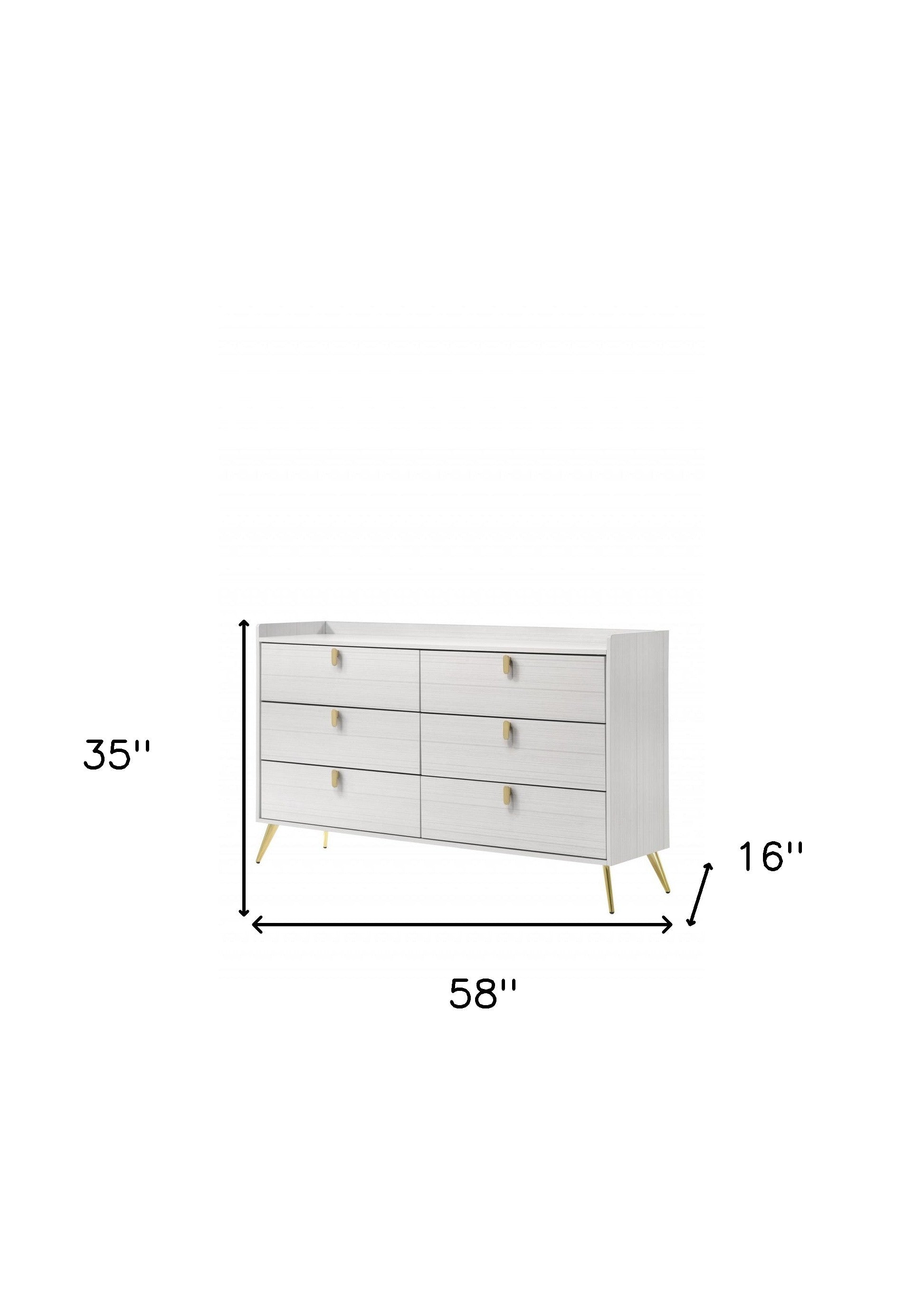 58" White and Gold Six Drawer Double Dresser Default Title