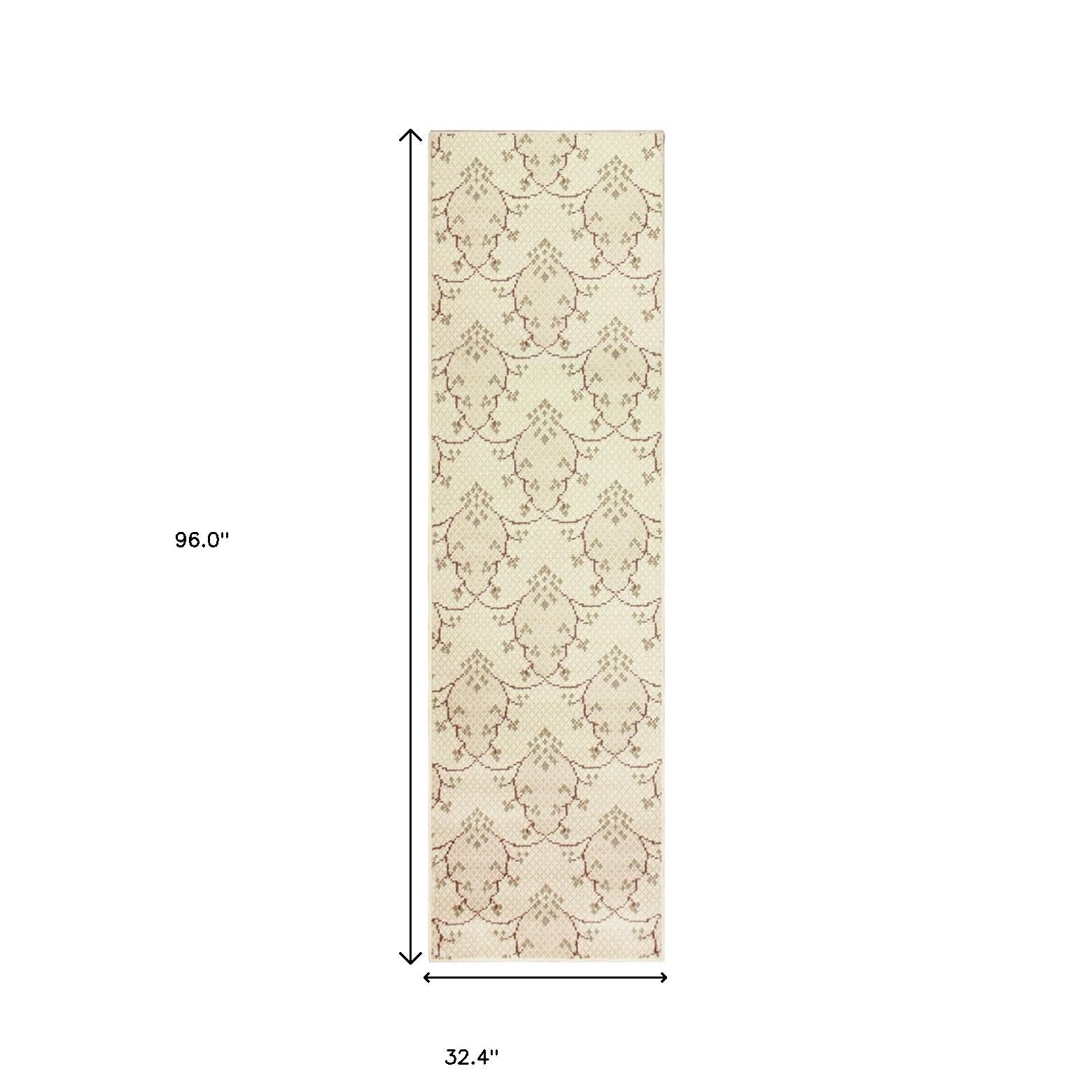 8' Runner Beige Green And Brown Floral Stain Resistant Runner Rug
