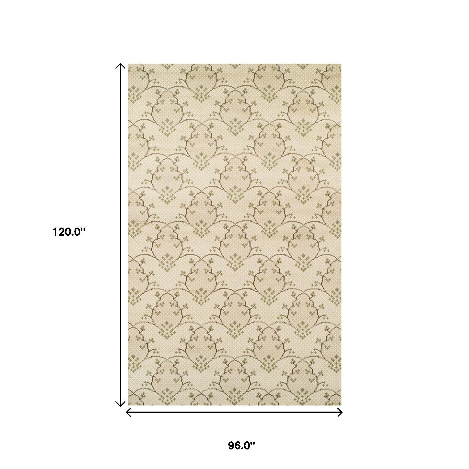 8' X 10' Beige Green And Brown Floral Vines Stain Resistant Area Rug