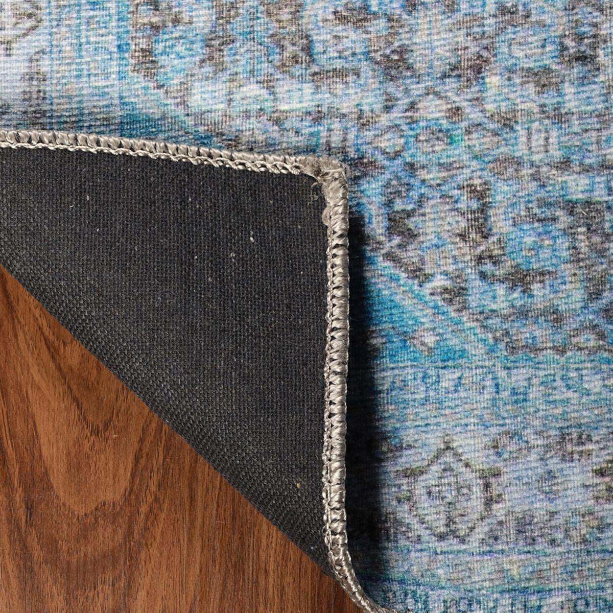 8' Shades Of Azure Oriental Power Loom Stain Resistant Runner Rug