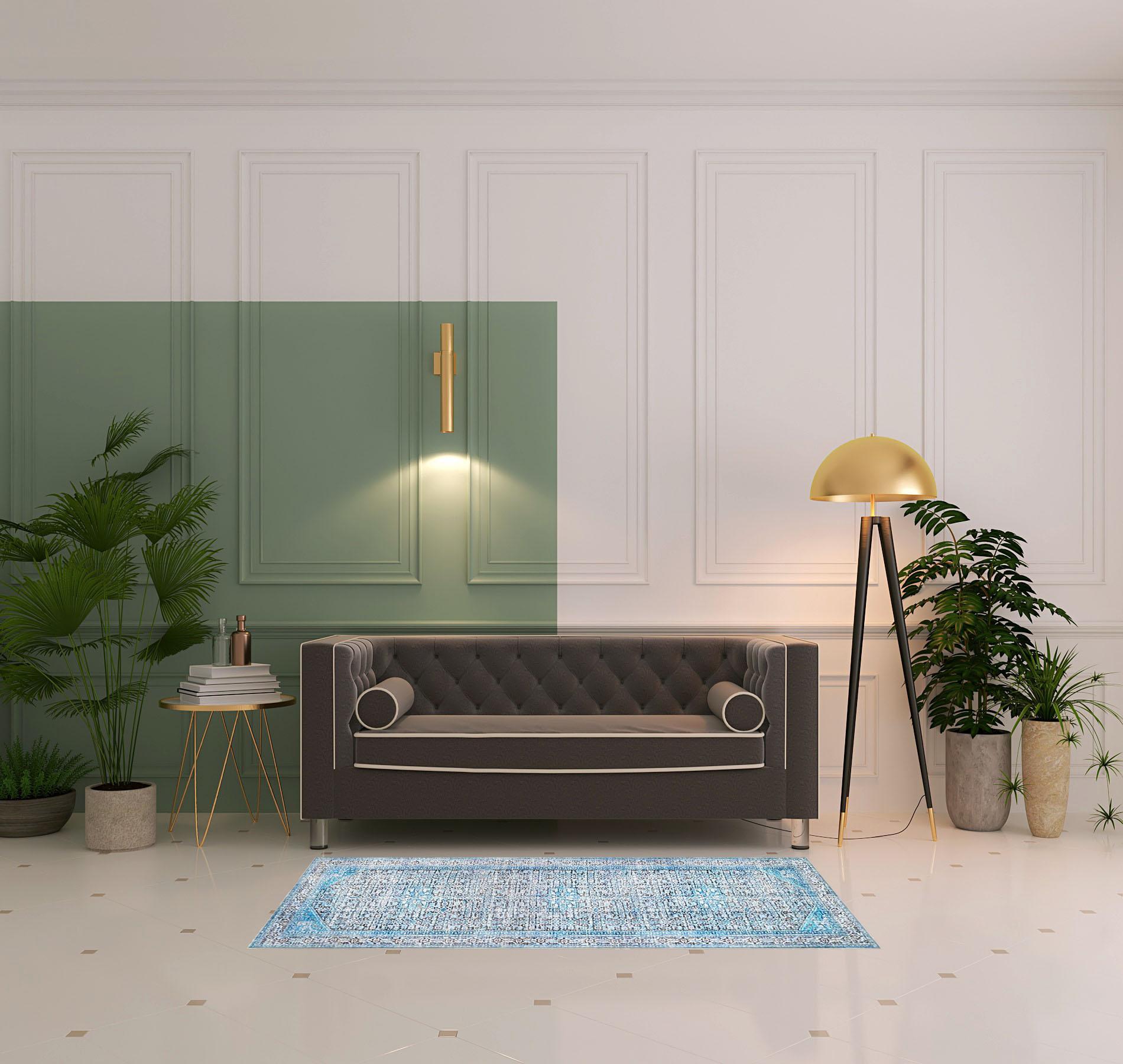 8' Shades Of Azure Oriental Power Loom Stain Resistant Runner Rug Default Title