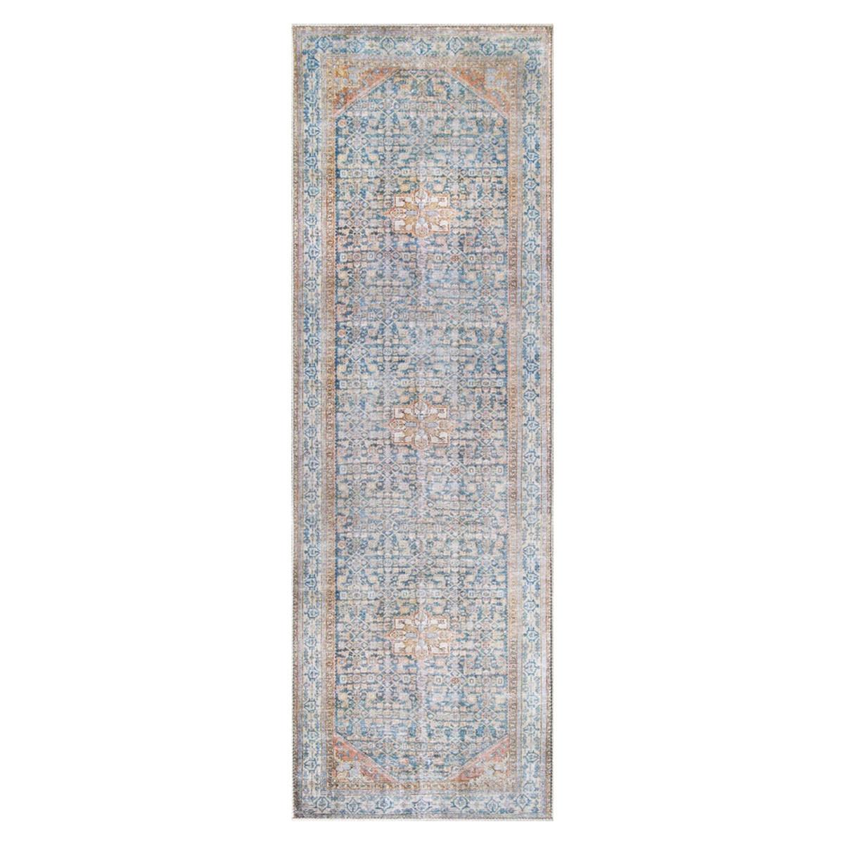 8' Runner Latte and Blue Oriental Medallion Runner Rug Default Title