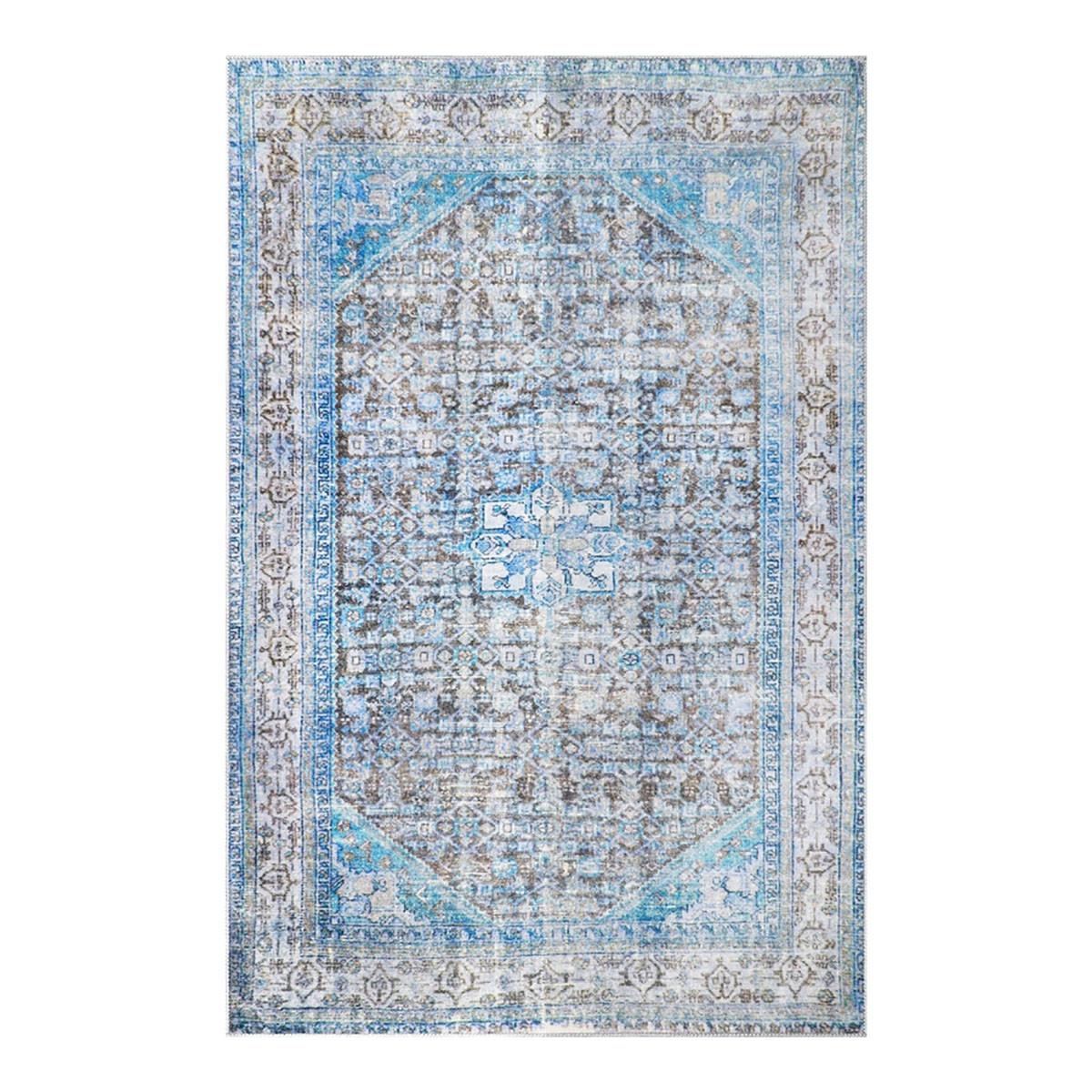 5' X 8' Shades Of Azure Oriental Stain Resistant Area Rug Default Title