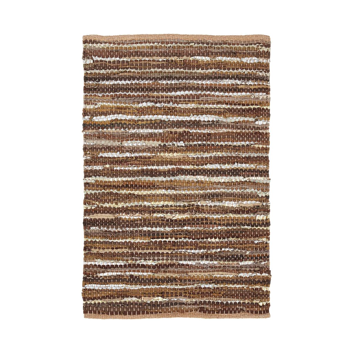 2' X 3' Rustic Earth Brown Striped Handmade Leather Blend Area Rug